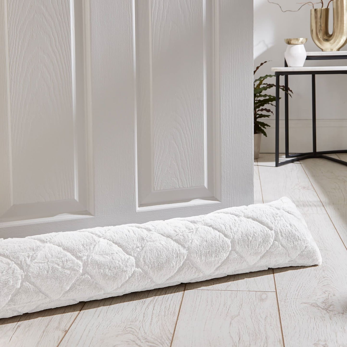 Cosy Diamond Faux Fur Door Draught Excluder White