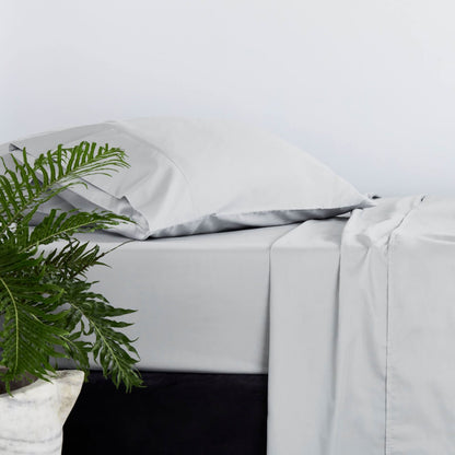 Organic Cotton 400TC Sateen Frost Grey Flat Sheet