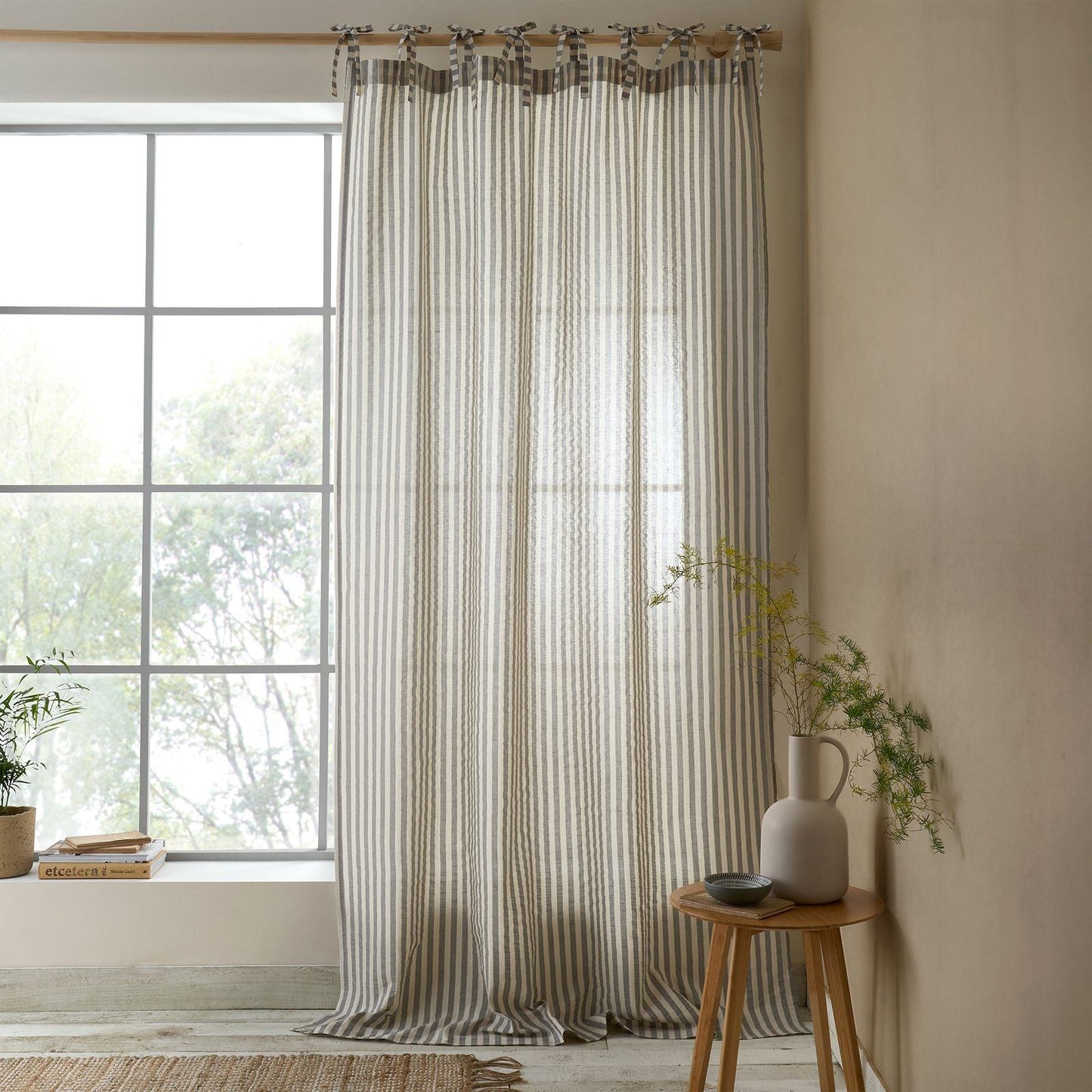 Pineapple Elephant Zanzibar Woven Stripe Grey Curtain Voile Panel
