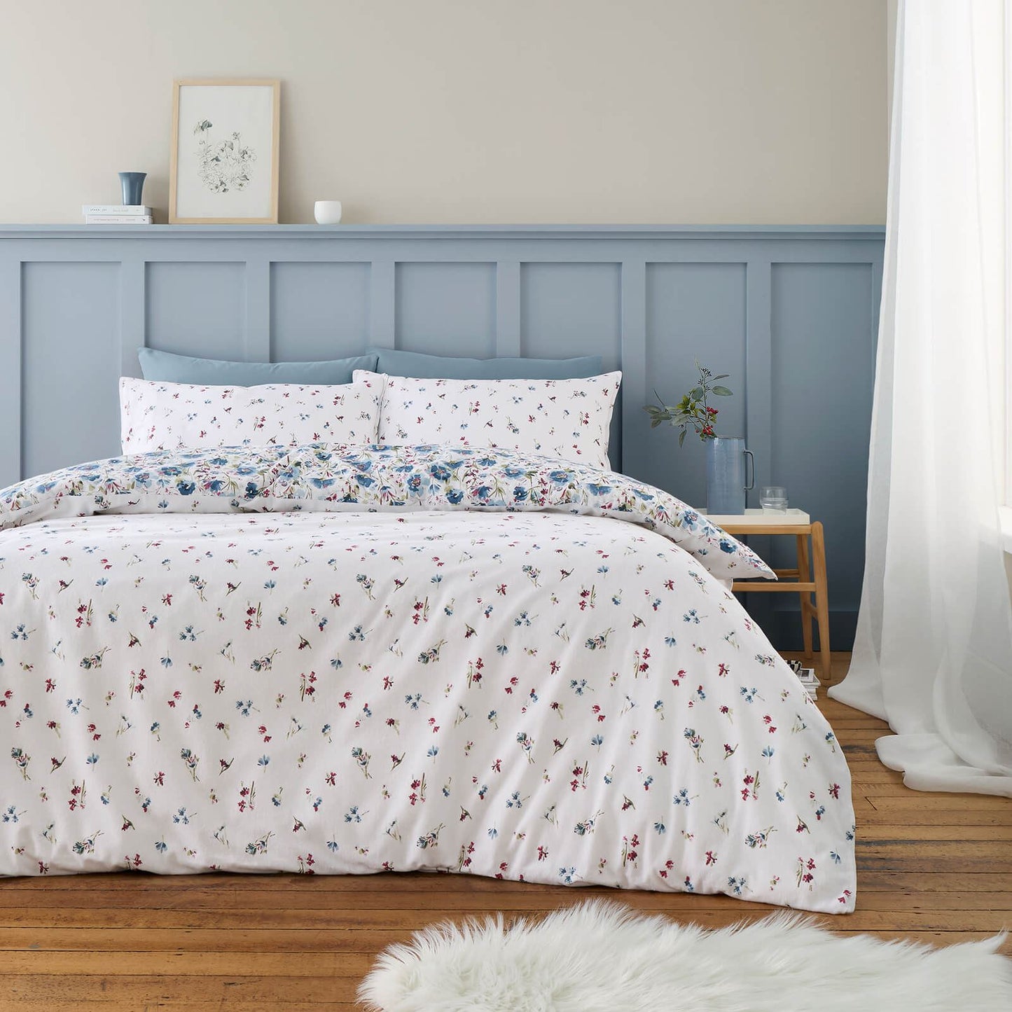 Brushed Ophelia Floral Blue Duvet Cover Set