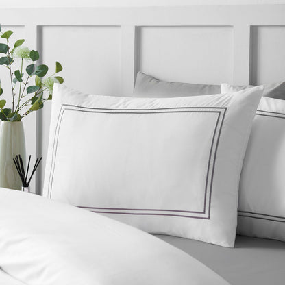 Catherine Lansfield So Soft Mono Satin Stitch White / Silver Duvet Cover Set