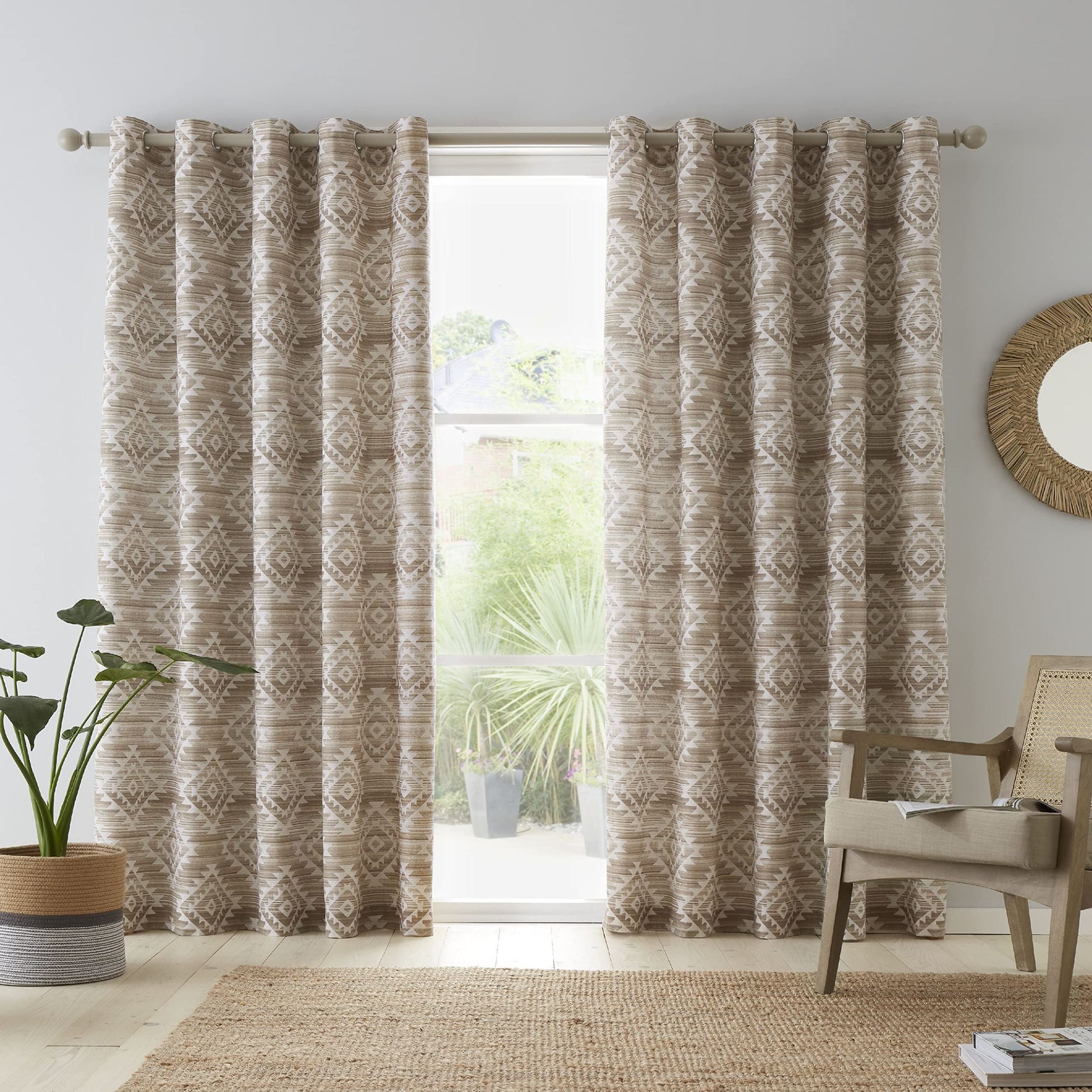 Aztec Geo Natural Eyelet Curtains