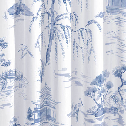Oriental Garden Blue Eyelet Curtains