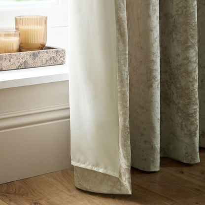 Catherine Lansfield Crushed Velvet Lined Eyelet Curtains Two Panels Natural