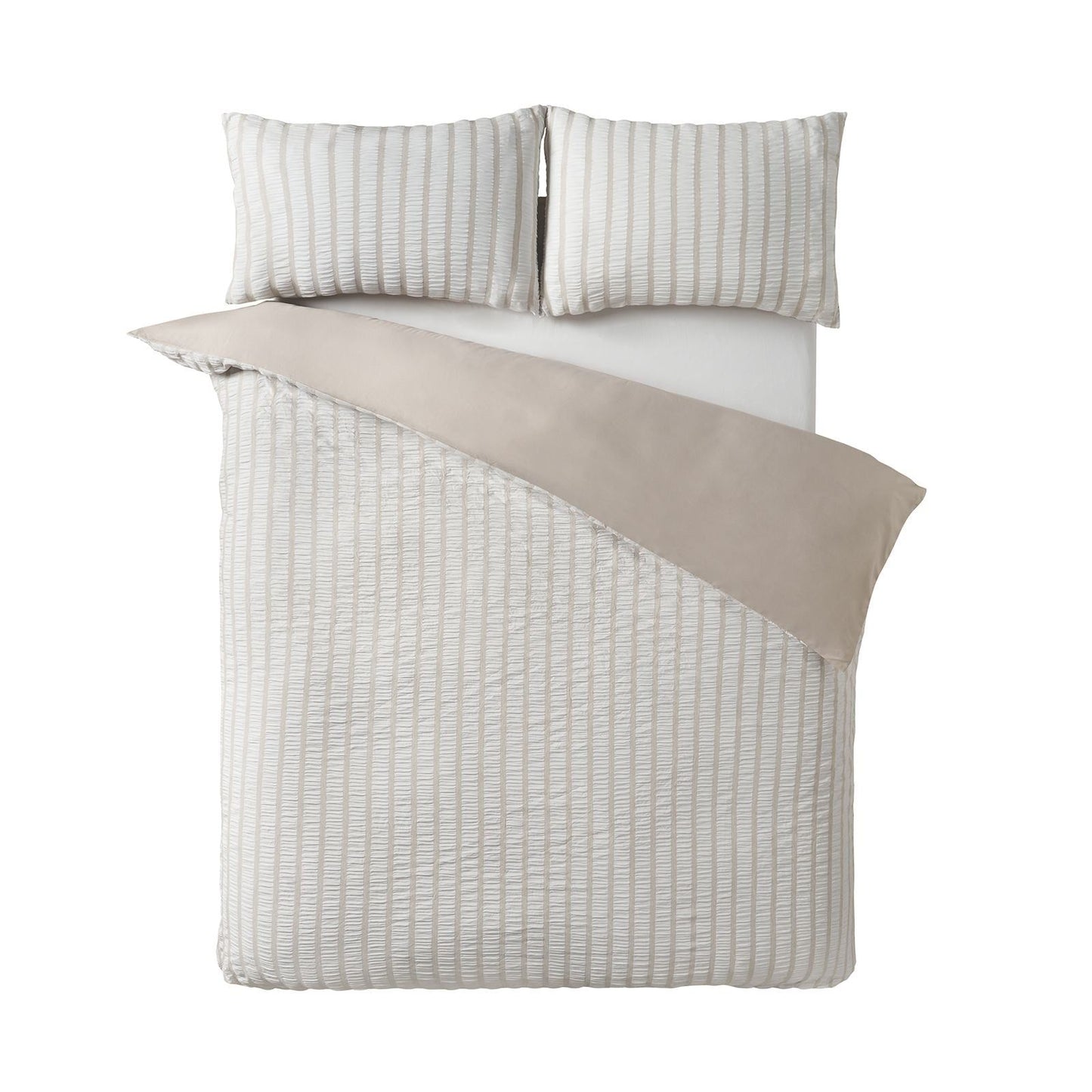 Catherine Lansfield So Soft Seersucker Stripe Natural Duvet Cover Set