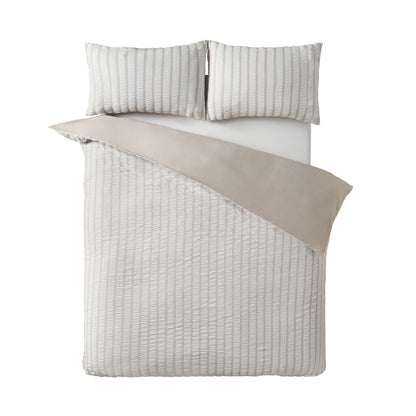 Catherine Lansfield So Soft Seersucker Stripe Natural Duvet Cover Set