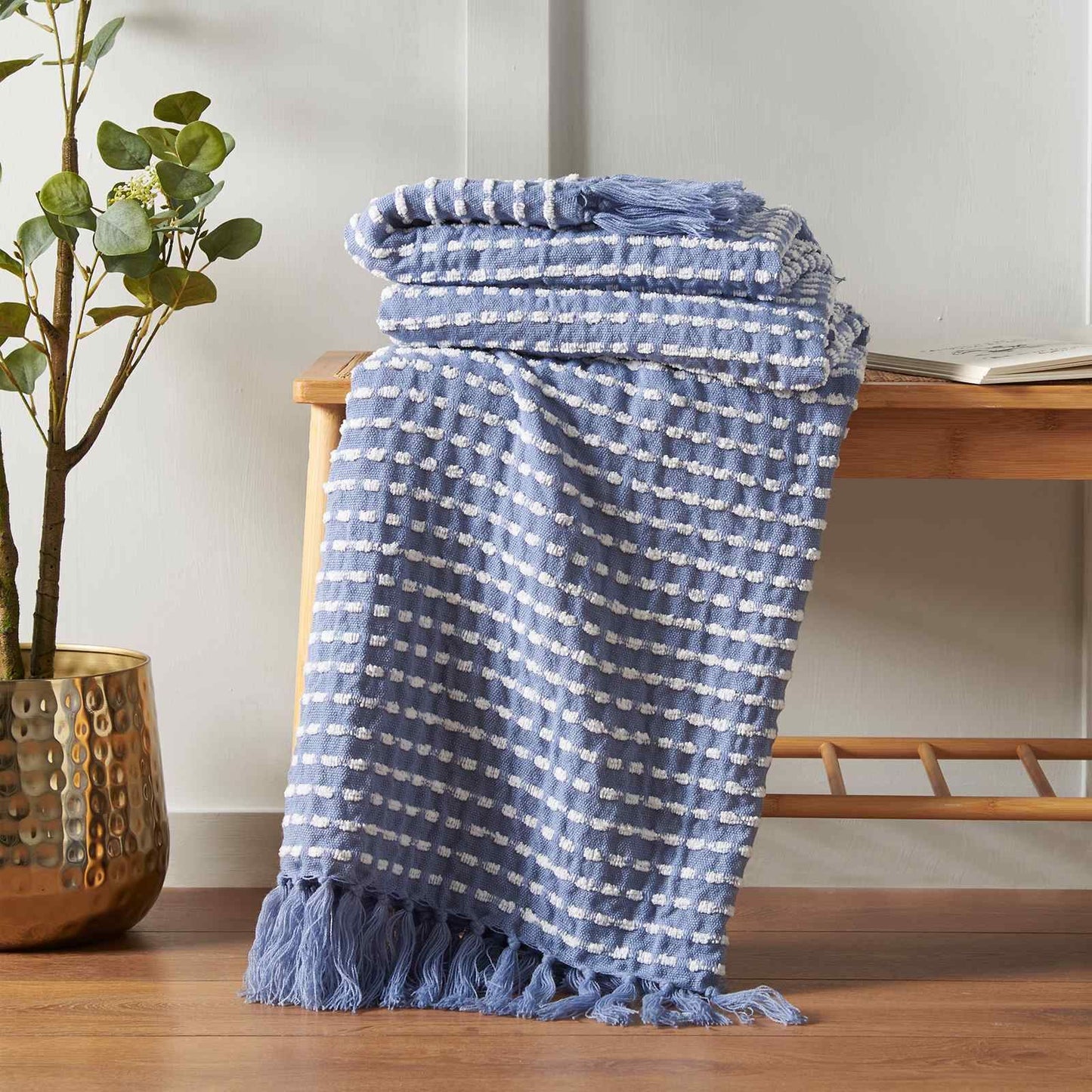 Stab Stitch Blue Blanket Throw
