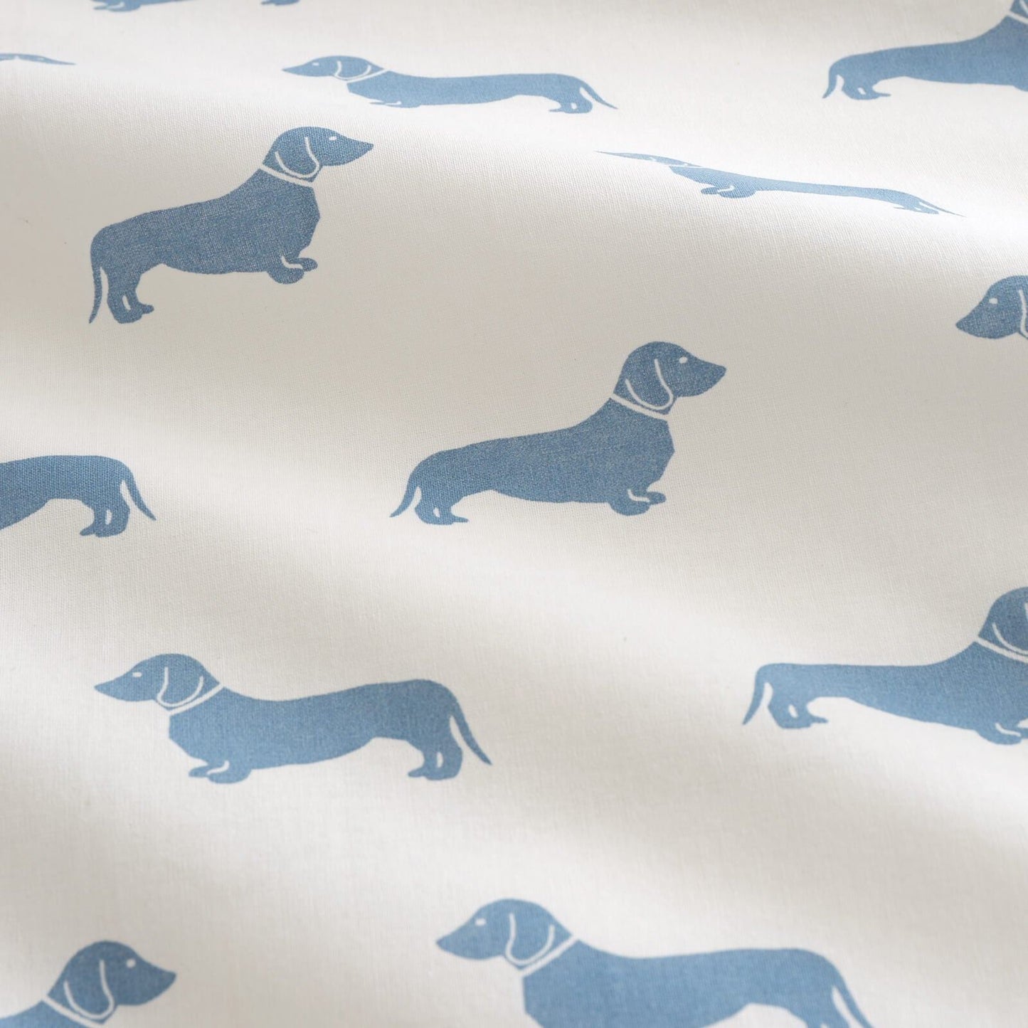 Emily Bond Peggy Dachshund Printed Cotton Bedding Duvet Cover Set Cream / Blue