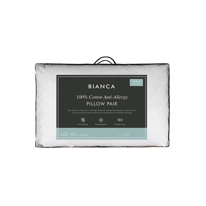 Bianca Fine Linens Anti Allergy Cotton Pillow Pair White