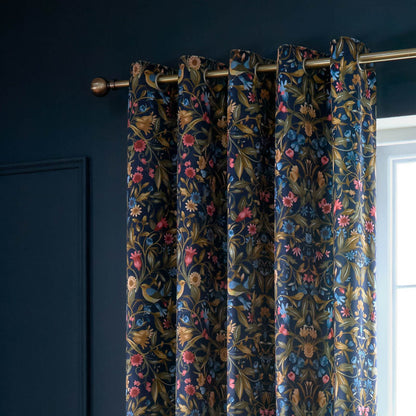 Catherine Lansfield Hedgerow Hopper Lined Eyelet Curtains Two Panels Navy Blue