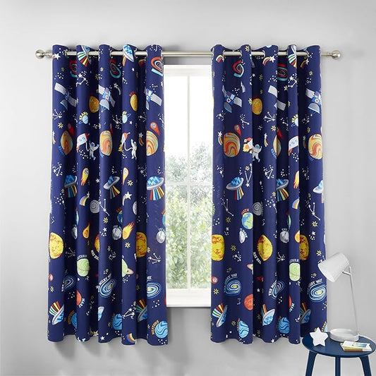 Lost In Space Grey/Blue Eyelet Curtains