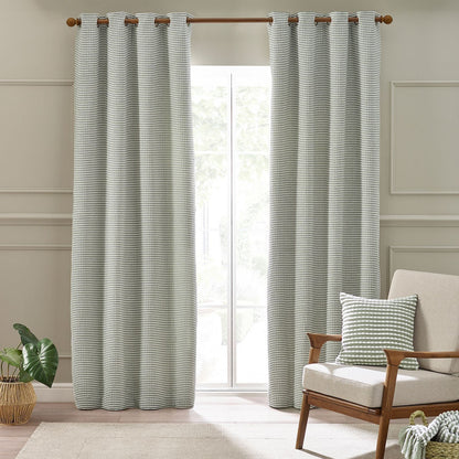 Catherine Lansfield Stab Stitch Sage Green Curtains Two Panels