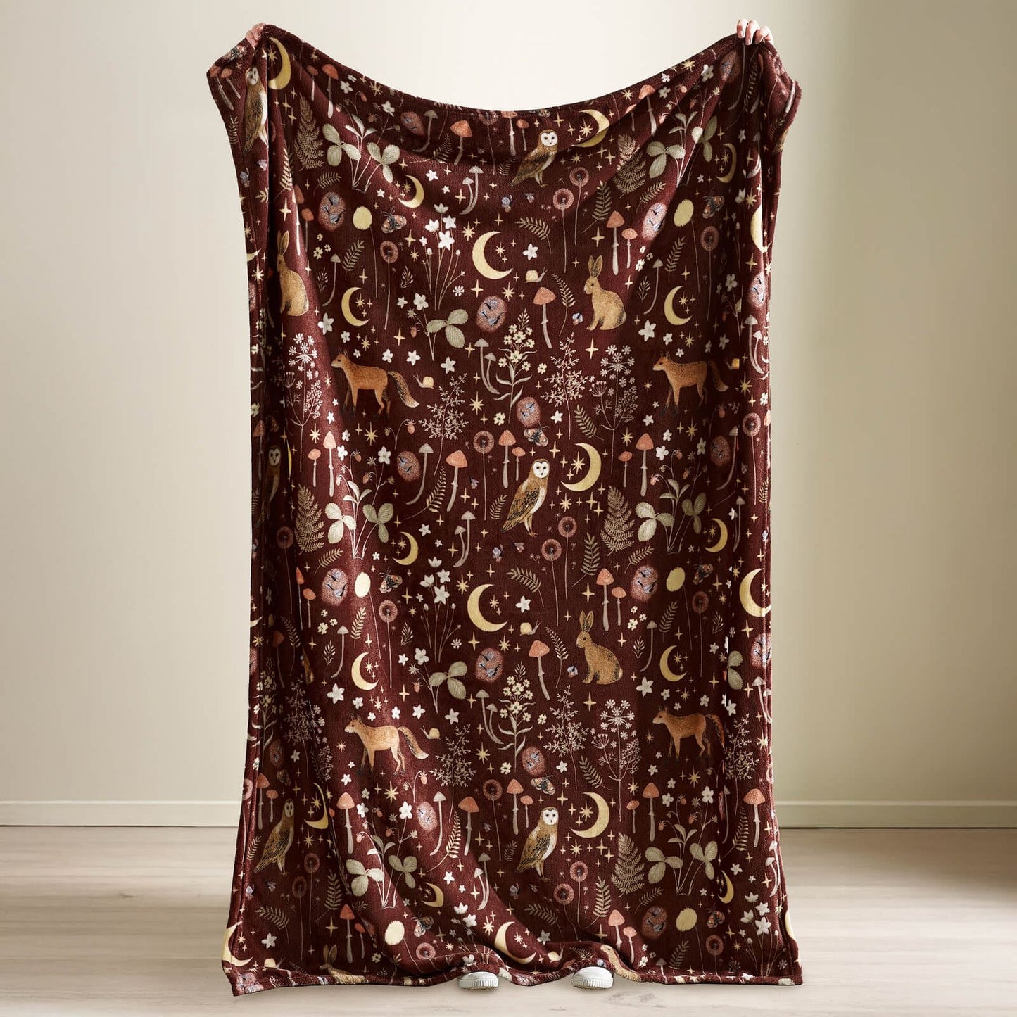 Catherine Lansfield Enchanted Twilight Animals Cosy Fleece Blanket Throw Chocolate - 130x170cm