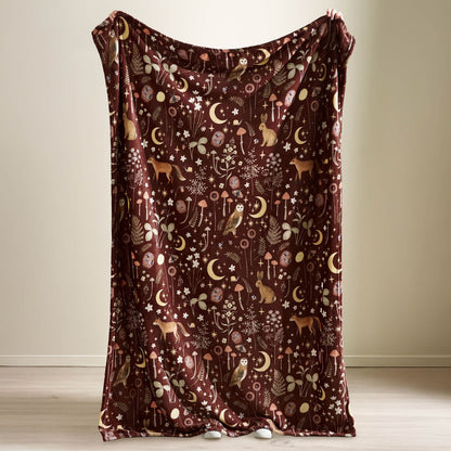 Catherine Lansfield Enchanted Twilight Animals Cosy Fleece Blanket Throw Chocolate - 130x170cm