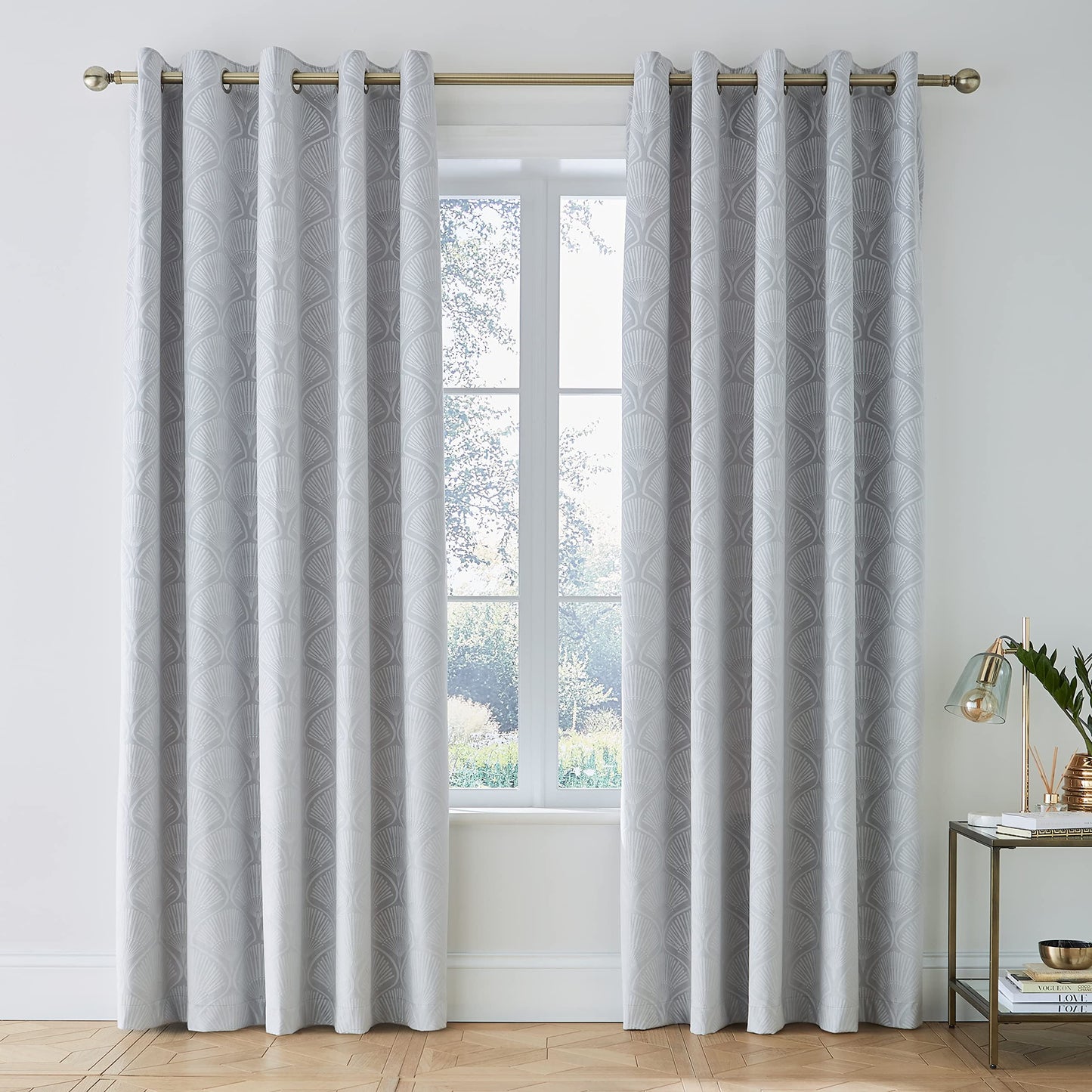 Art Deco Pearl Silver Grey Eyelet Curtains