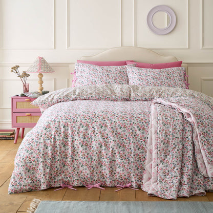 Cath Kidston Pearly Queen Ditsy Reversible Cotton Bedding Duvet Cover Set Pink