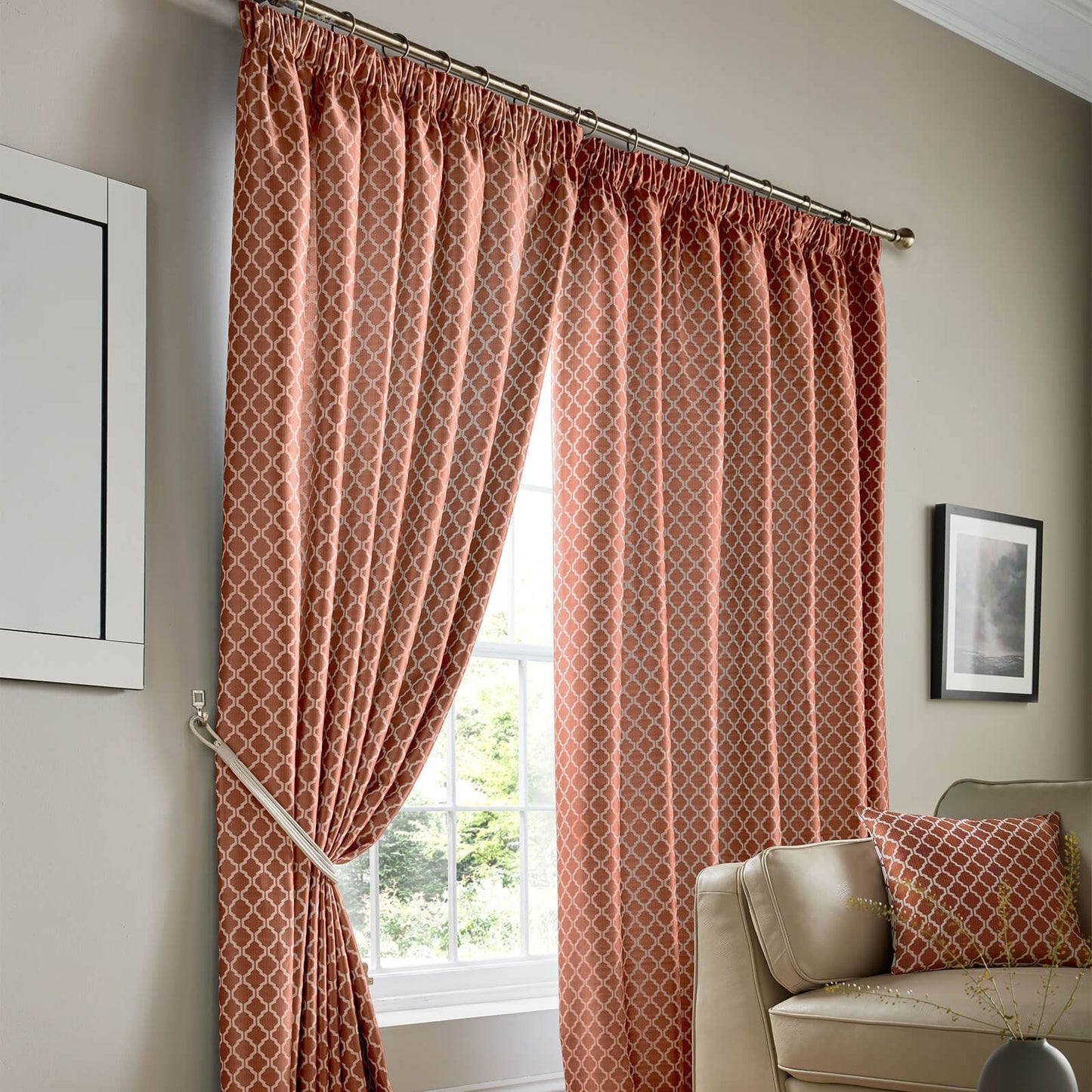 Cotswold Orange Pencil Pleat Curtains