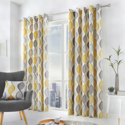 Lennox Grey & Ochre Eyelet Curtains