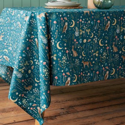 Catherine Lansfield Enchanted Twilight Animals Cotton Table Cloth Green
