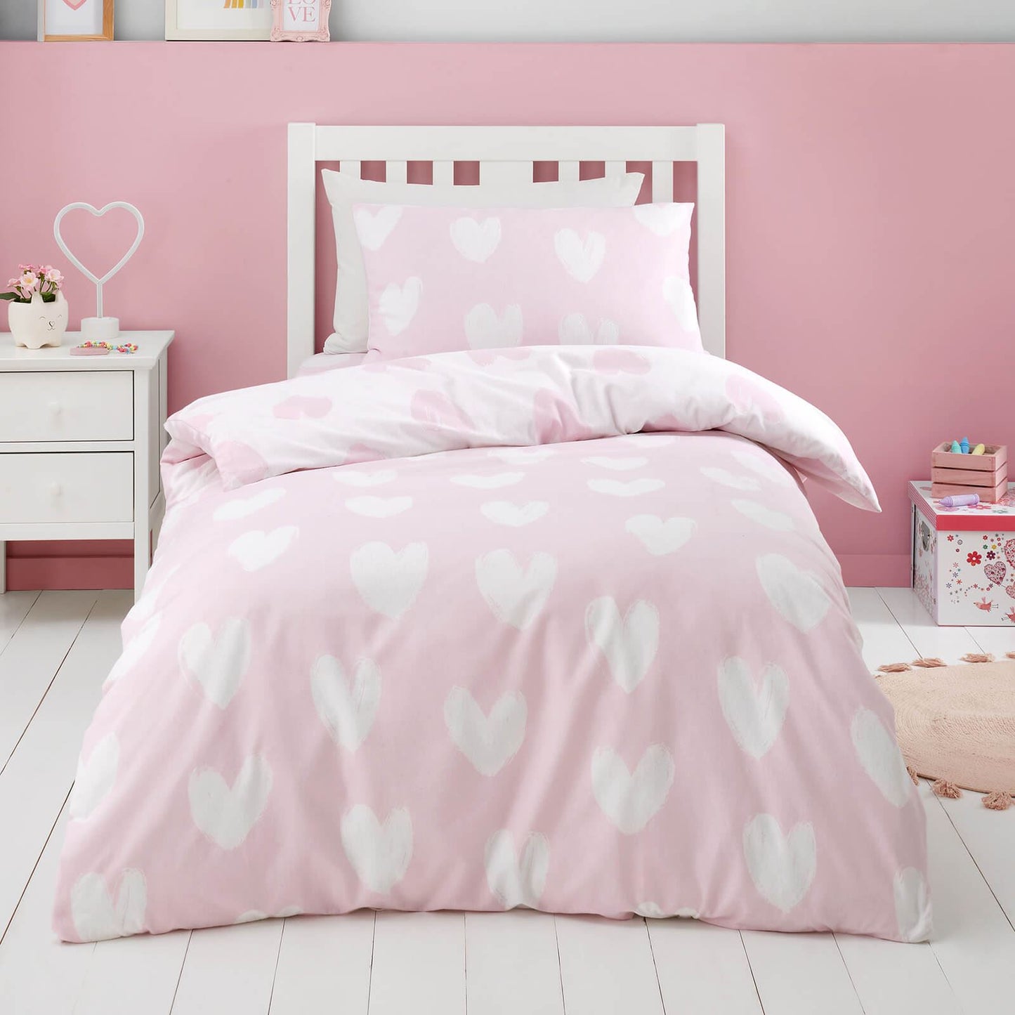 Brushed Hearts Pink Duvet Cover Set