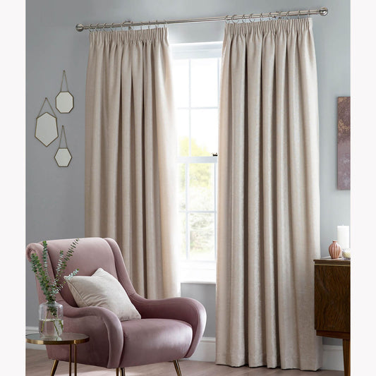 Langley Plain Cream Pencil Pleat Curtains