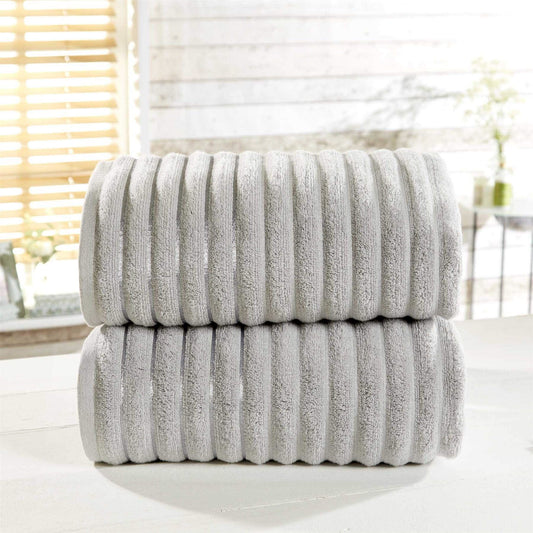 Ribbed Silver Bath Sheet Pair