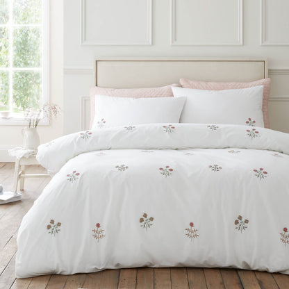 Bianca Fine Linens Adeline Embroidered Cotton Bedding Duvet Cover Set White