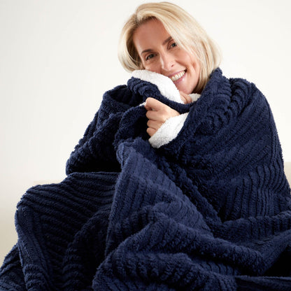 Catherine Lansfield Heat Buddy Cosy Super Thermal Blanket Bedspread Navy Blue - 220x230cm