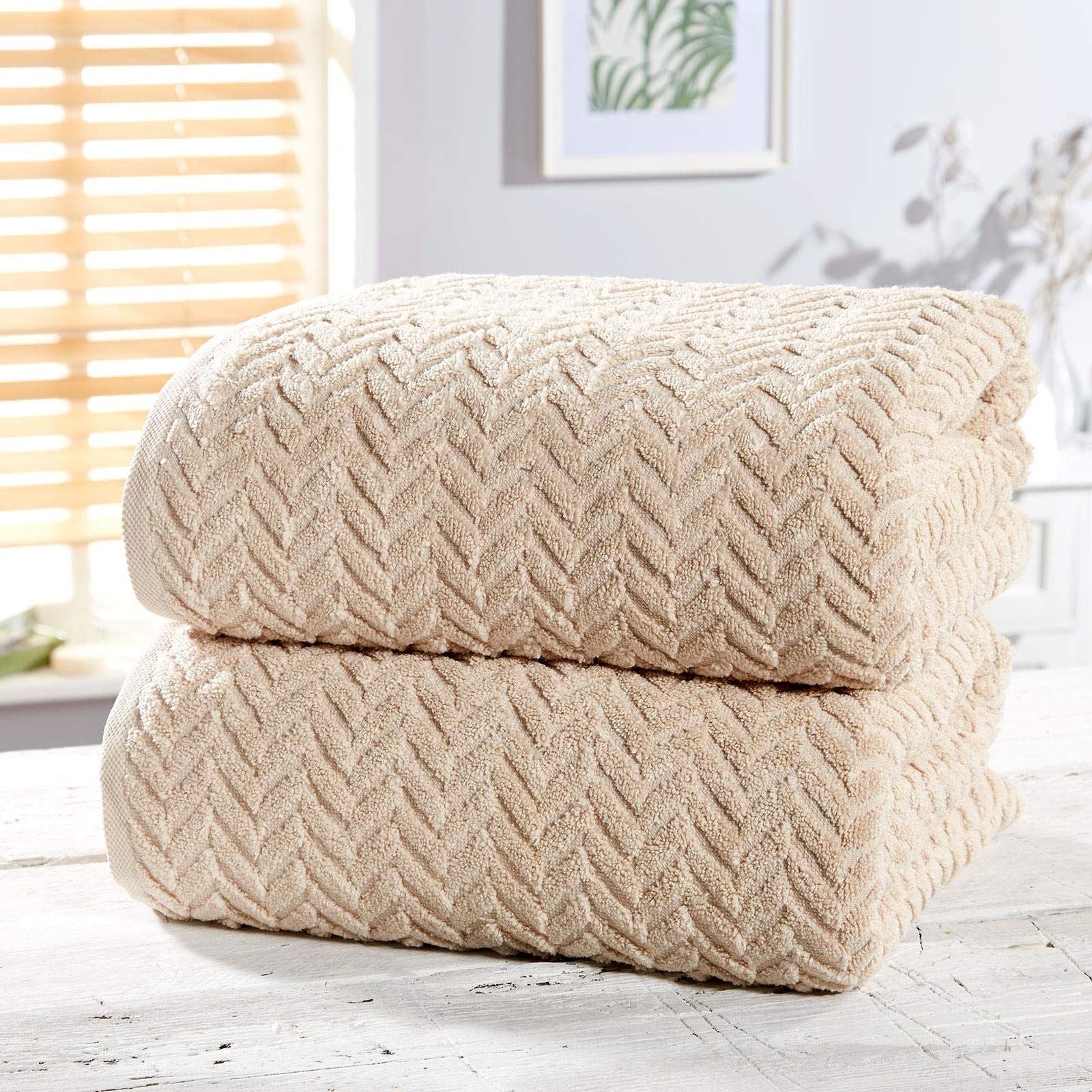 Herringbone Natural Bath Sheet Pair