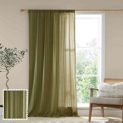 Zofia Broderie Anglaise Olive Green Curtain Voile Panel