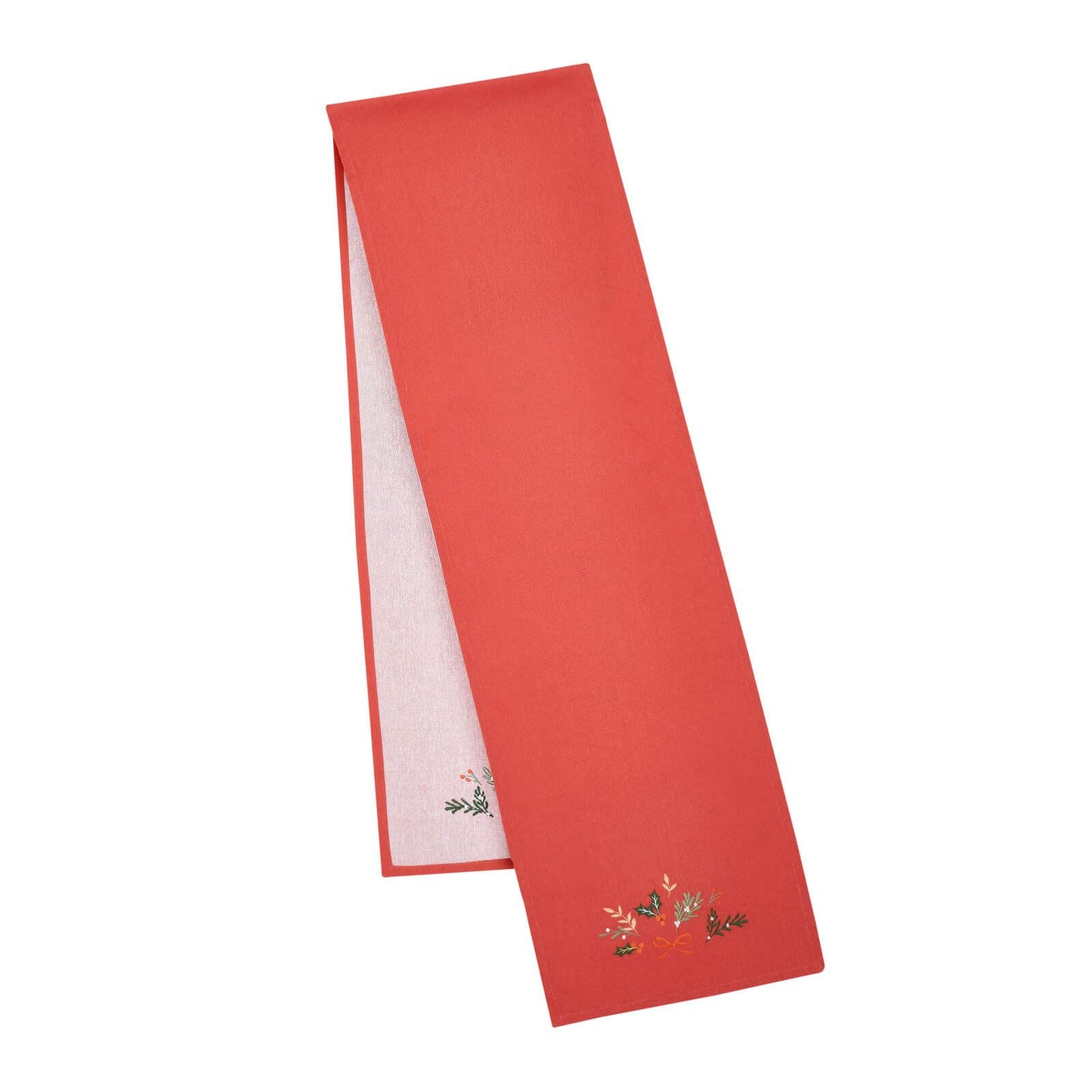 Catherine Lansfield Christmas Holly Stripe Cotton Dining Table Runner Cream / Red - 32x220cm