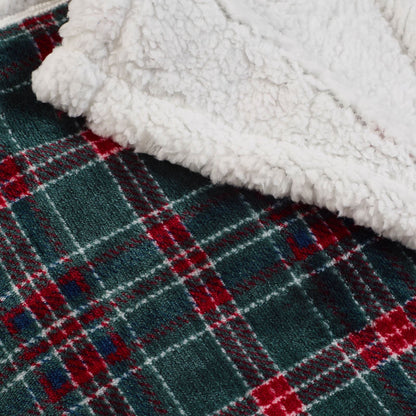 Catherine Lansfield Tartan Sherpa Check Cosy Fleece Blanket Throw Green - 130x170cm