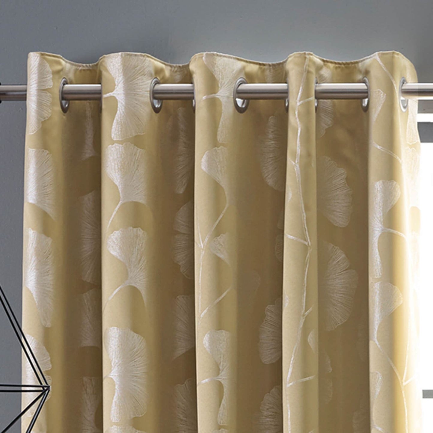 Gingko Tulip Ochre Eyelet Curtains