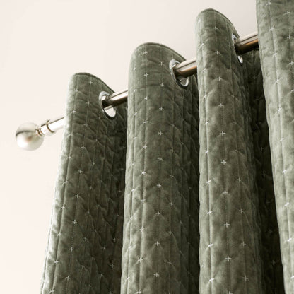 Bianca Fine Linens Attica Velvet Blackout Eyelet Curtains Two Panels Green
