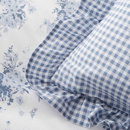 Lucie Floral Frill Blue Cushion