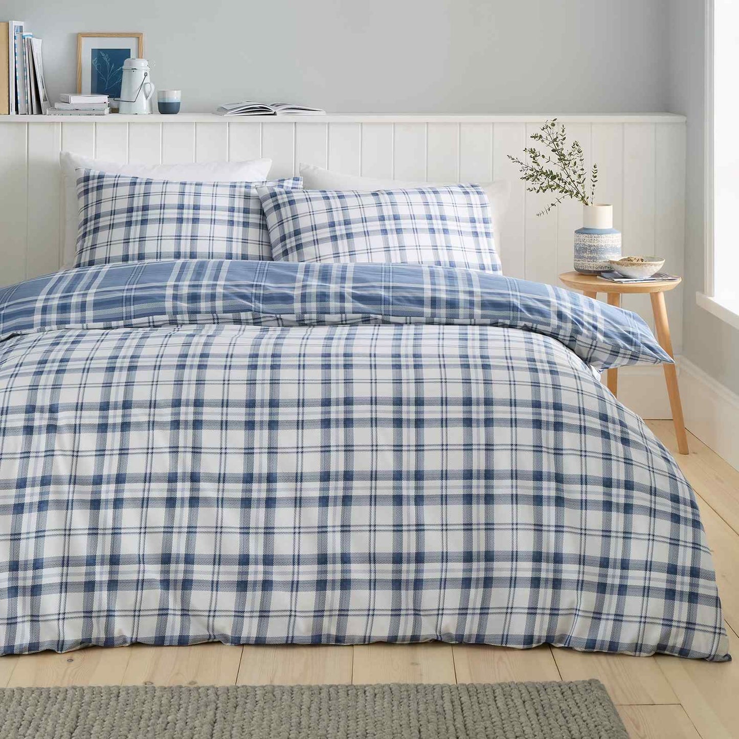 Kelso Check Lansfield Blue Duvet Cover Set