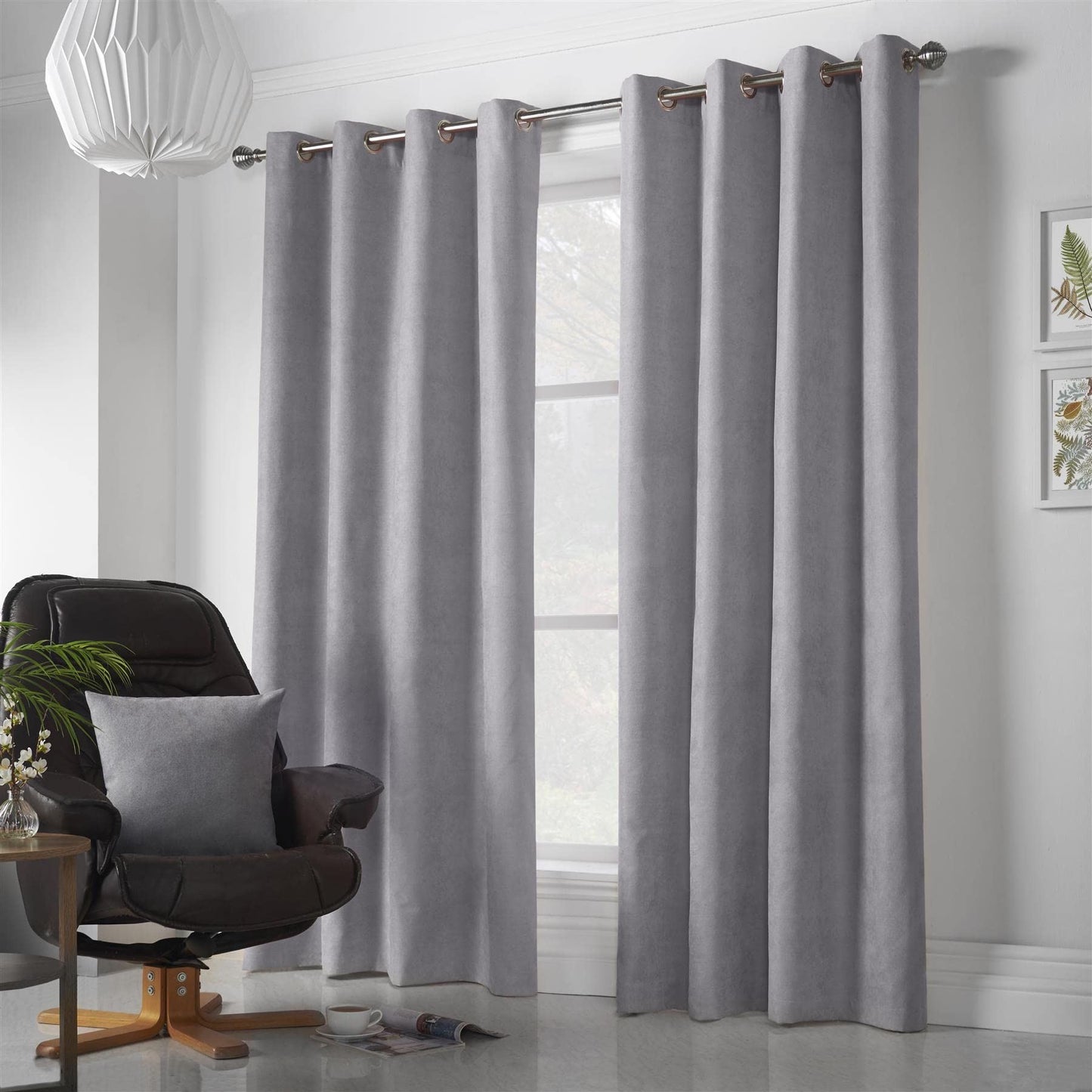 Velvet Chenille Silver Eyelet Curtains