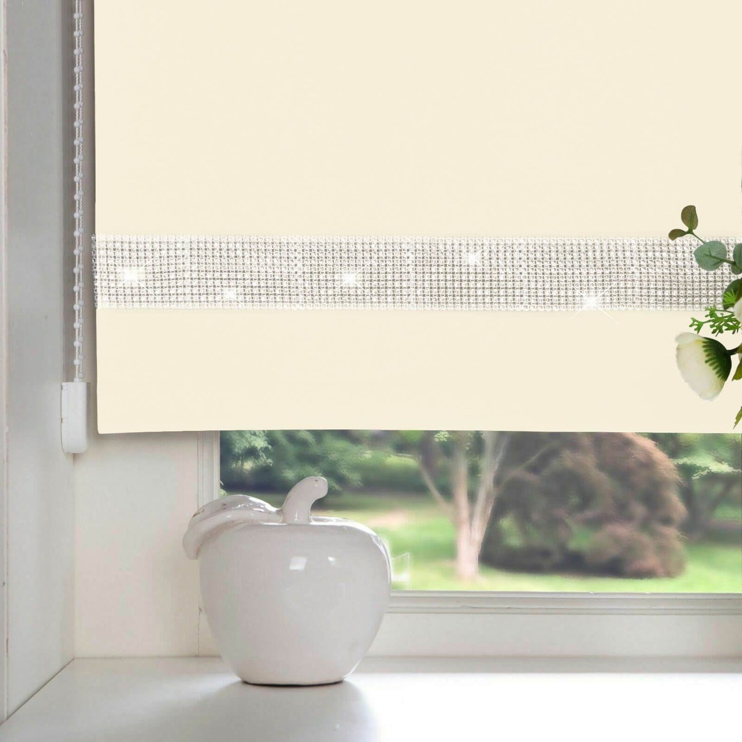 Plain Diamante Trimmable Cream Roller Blind