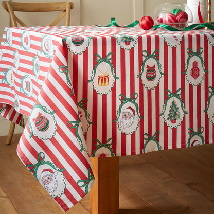 Catherine Lansfield Christmas Vintage Stripe Cotton Table Cloth Red