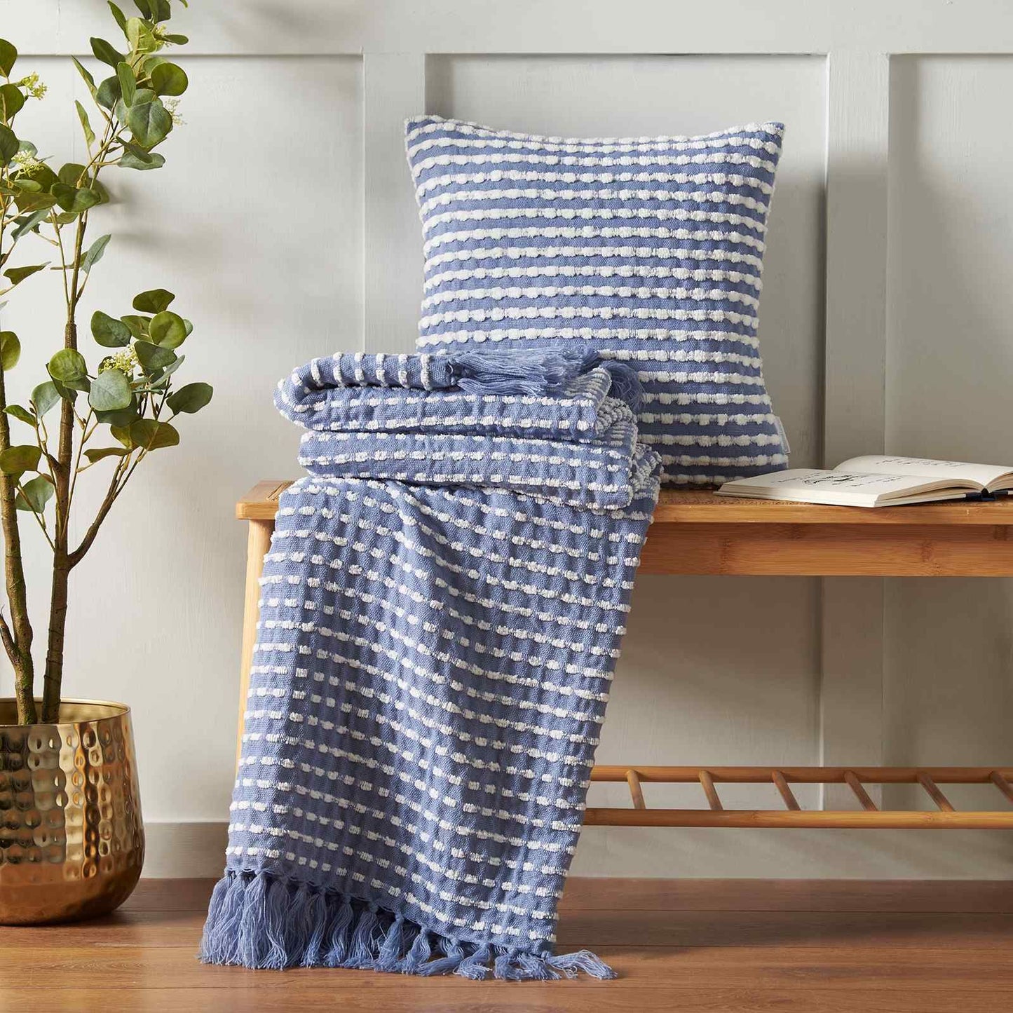 Stab Stitch Blue Blanket Throw