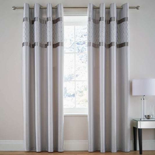 Sequin Cluster Silver Eyelet Curtains