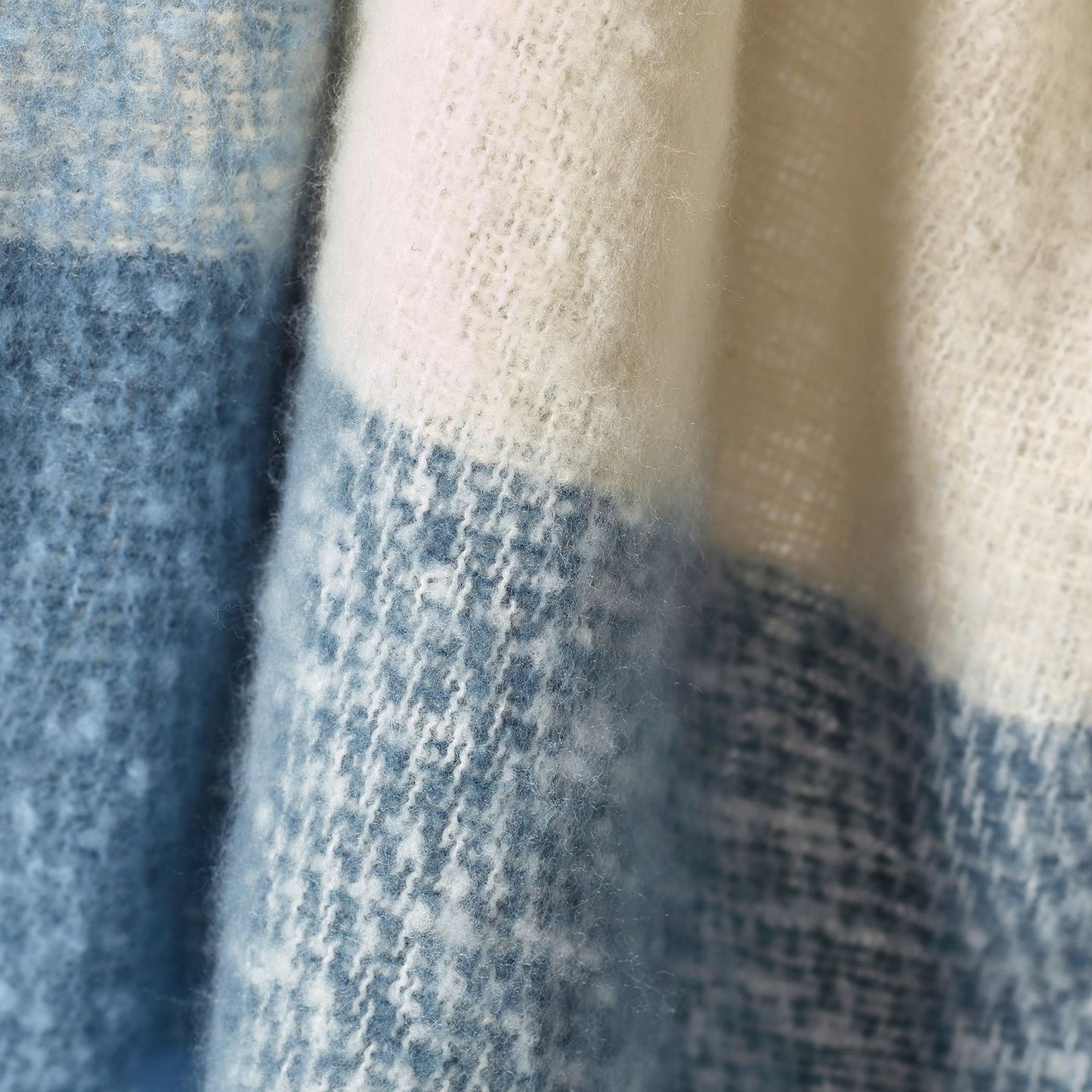 Catherine Lansfield Faux Mohair Check Blue Blanket Throw - 130x170cm