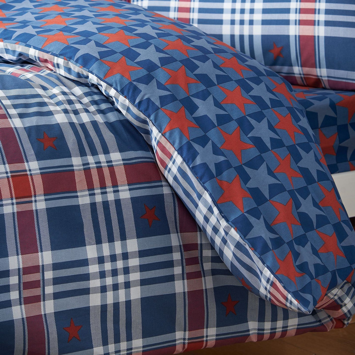 Catherine Lansfield Stars and Check Blue Duvet Cover Set