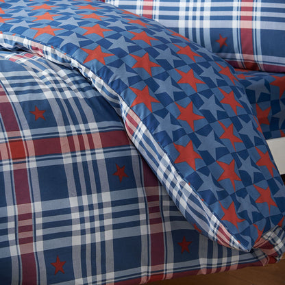 Catherine Lansfield Stars and Check Blue Duvet Cover Set