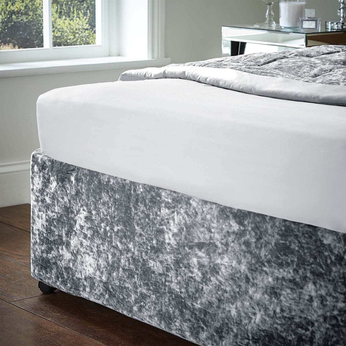 Crushed Velvet Divan Silver Grey Base Wrap