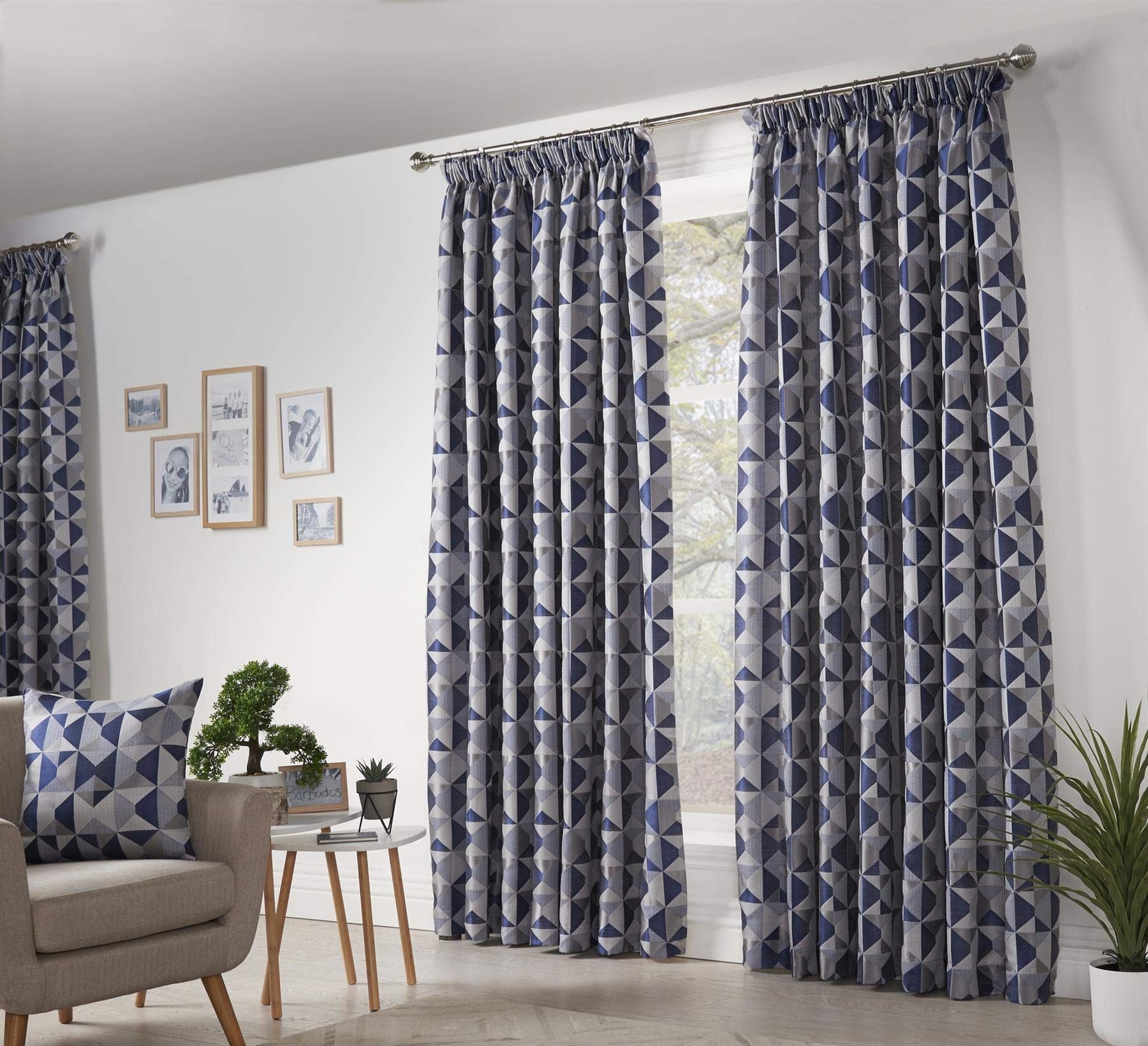 Skandi Navy Pencil Pleat Curtains