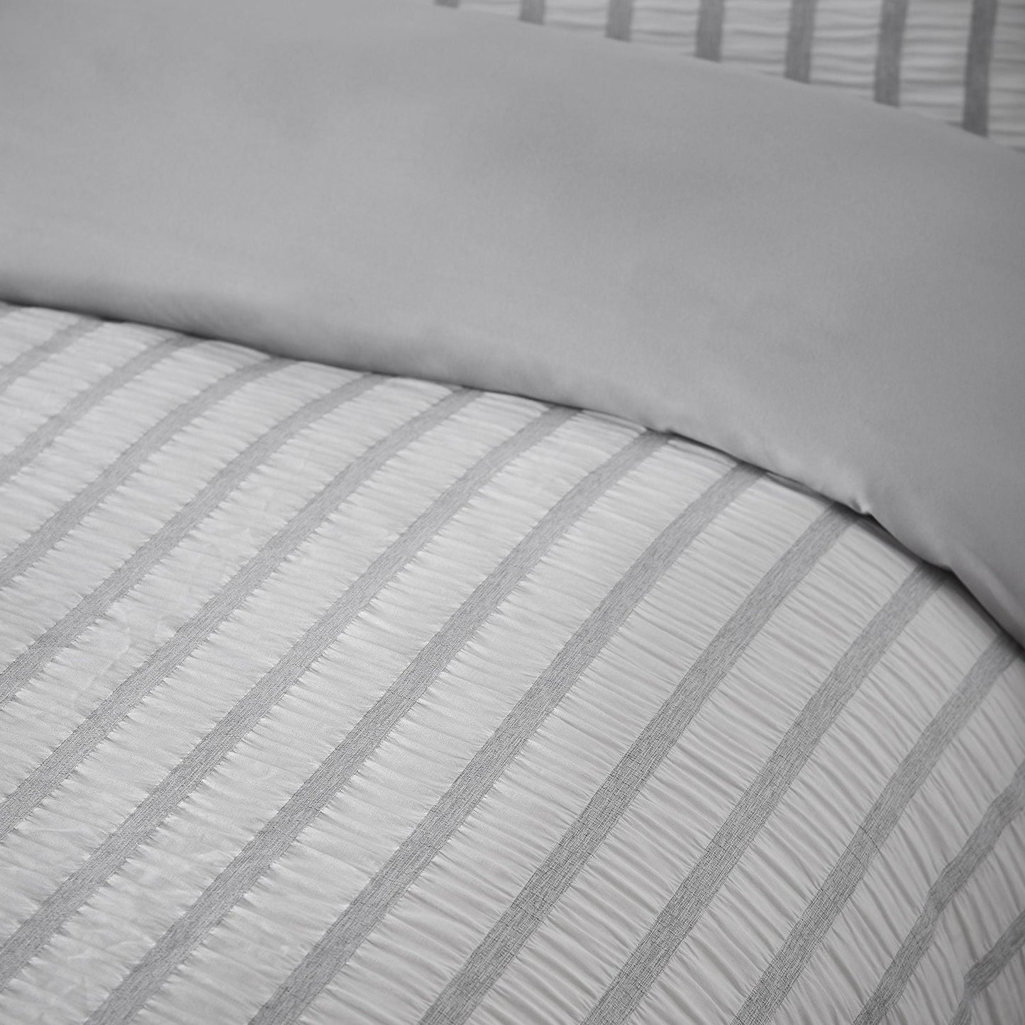 Catherine Lansfield So Soft Seersucker Stripe Grey Duvet Cover Set