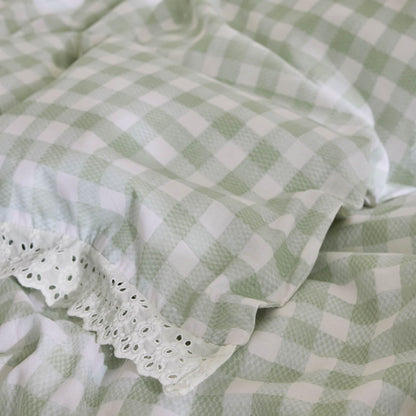 Cath Kidston Painted Gingham Lace Reversible Cotton Bedding Duvet Cover Set Green