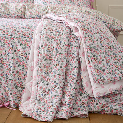 Cath Kidston Pearly Queen Ditsy Cotton Quilted Bedspread Pink - 150x200cm