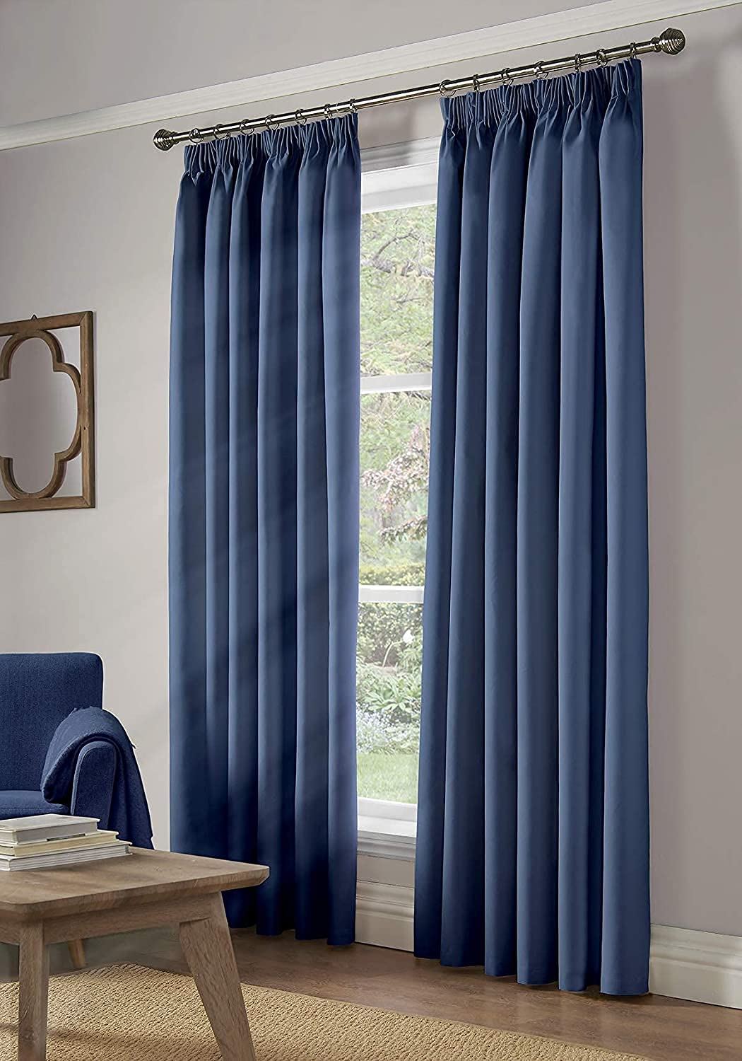 Blackout Blue Pencil Pleat Curtains